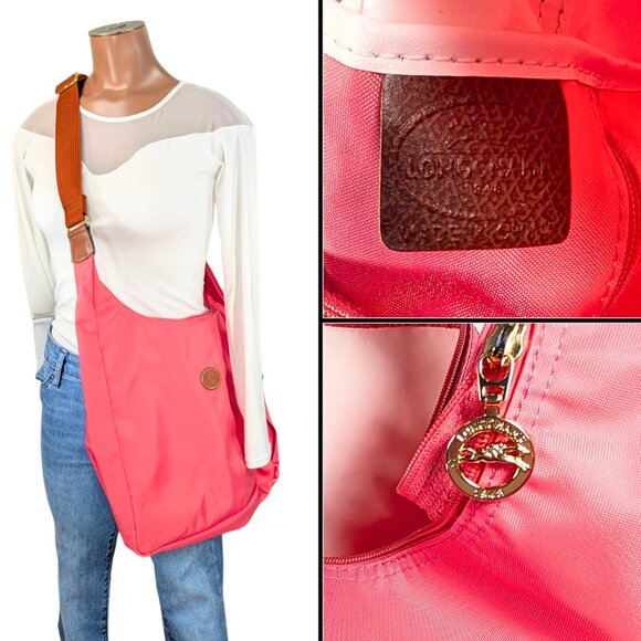 Longchamp Le Pliage Flamingo Pink Nylon Leather Large Crescent Hobo Bag - Picture 9 of 9